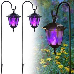 2 Pack Solar Halloween Flame Hanging Lights Outdoor, Flickering Flame